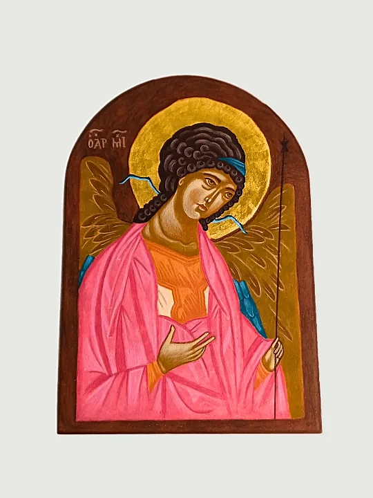 Saint Archangel Michael Icon, hand-painted artwork of Saint Michael the Archangel on a wooden panel with genuine gold leaf, Byzantine-style religious painting, sacred Orthodox Christian image perfect for home altars, churches, collectors, and spiritual gifts.